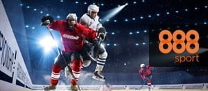 Players in an ice hockey match overlayed by 888sport logo