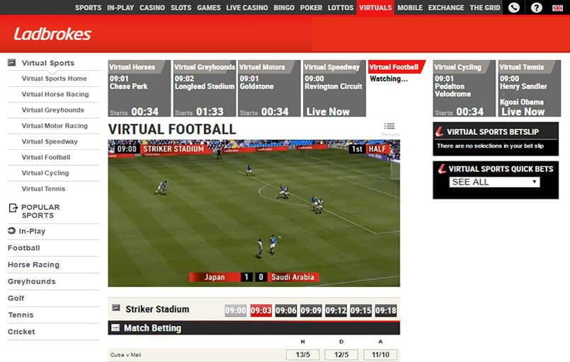 virtual football betting at Ladbrokes