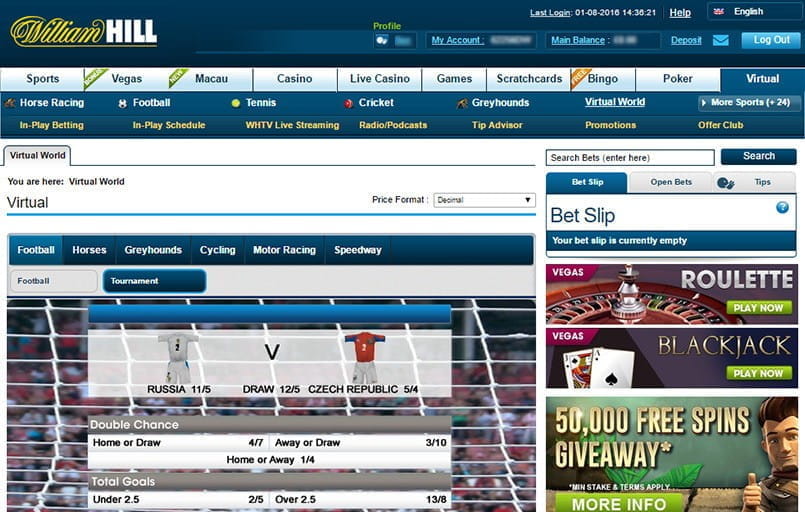 virtual football betting at William Hill