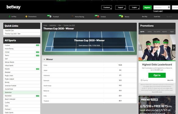 In-play betting at Betway