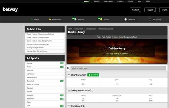 In-play Gaelic sports betting at Betway