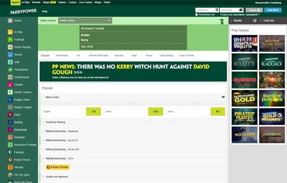 In-play Gaelic sports betting at Paddy Power
