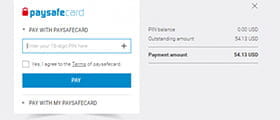 The paysafecard bookmaker deposit portal where you can confirm the amount to transfer with your login credentials