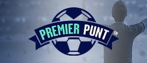 The Premier Punt logo in front of a football player