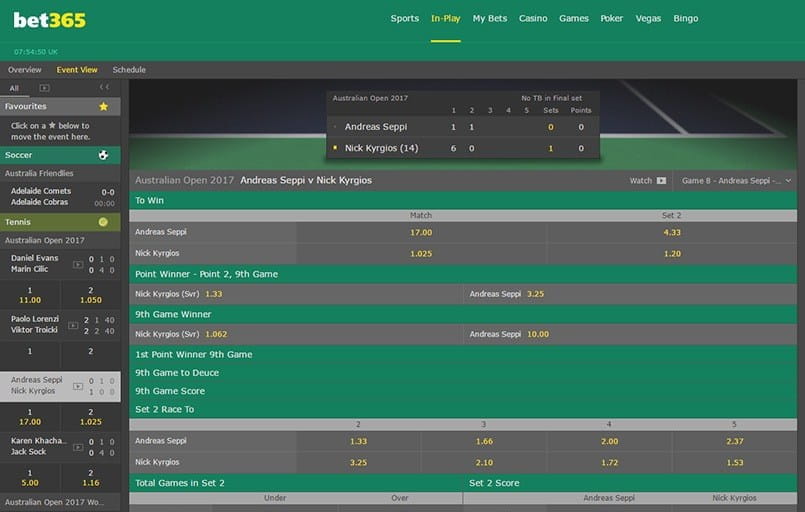 live tennis betting at bet365