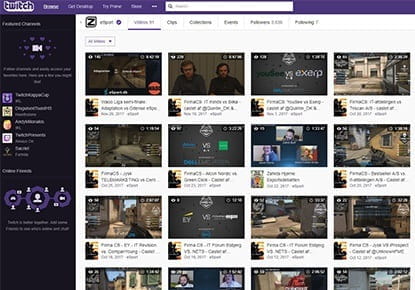 A snapshot of the Twitch live streaming service showing esports