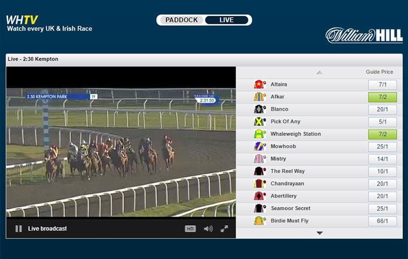 a view of a live horse racing stream at william hill