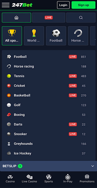 247Bet betslip open with Argentina to win selected showing potential winnings