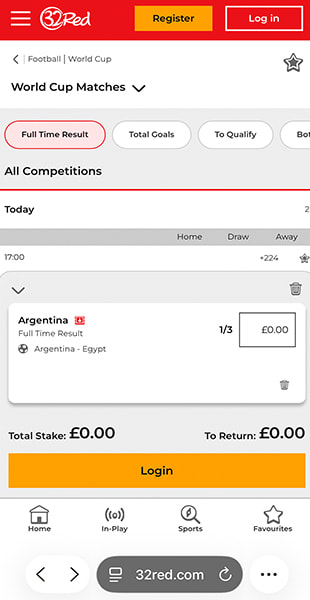 Reviewing the betslip before confirming a bet on 32Red