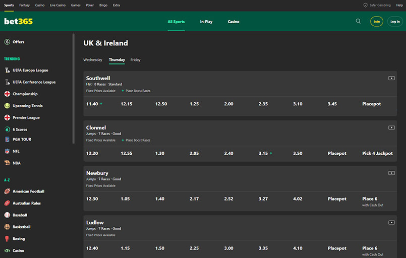 bet365 horse racing page