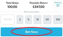 The BetBull betslip on mobile showing the confirmation button of the betslip
