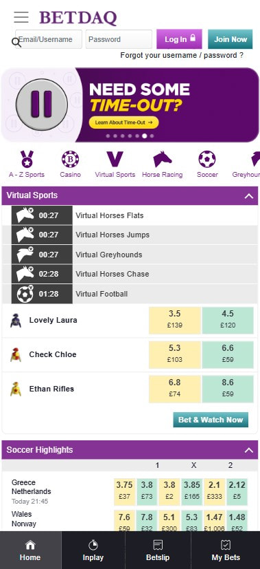 BETDAQ tennis match odds under a 0% Commission For 100 Days promo banner, with ATP Tour prices such as Ignacio Buse v Quentin Halys at 1.02 and WTA Tour prices such as Paula Badosa v Daria Kasatkina at 2.5, each showing available liquidity