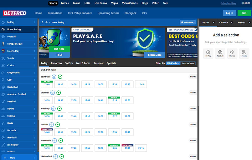 Betfred horse racing page
