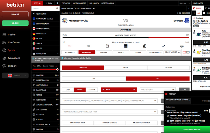 Screenshot of betiton bet builder page