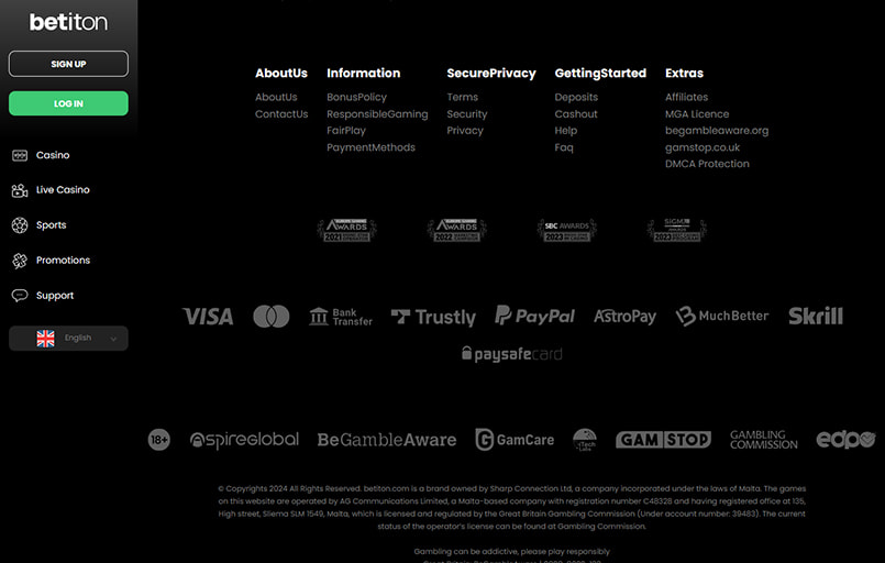 Screenshot of Betiton withdrawal page