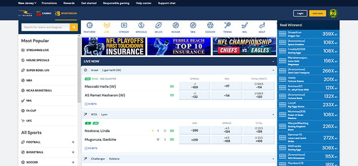 A view of the BetRivers live betting page
