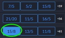 BetSid make a selection page with the bet circled