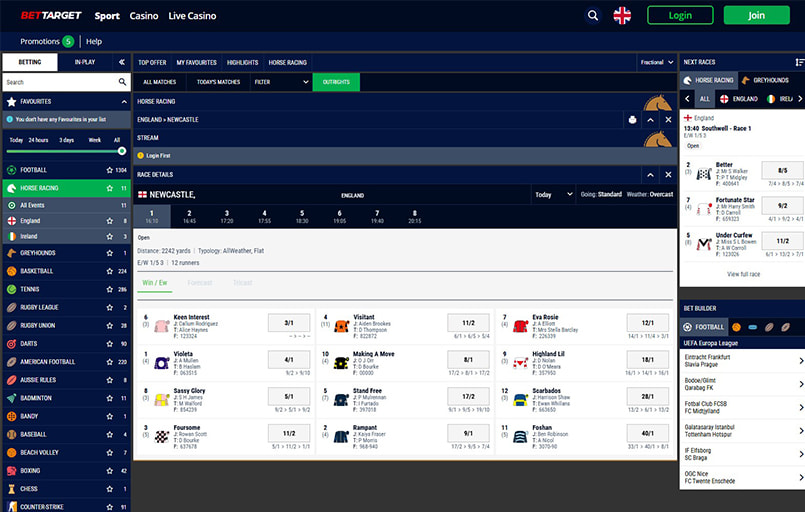 BetTarget horse racing page
