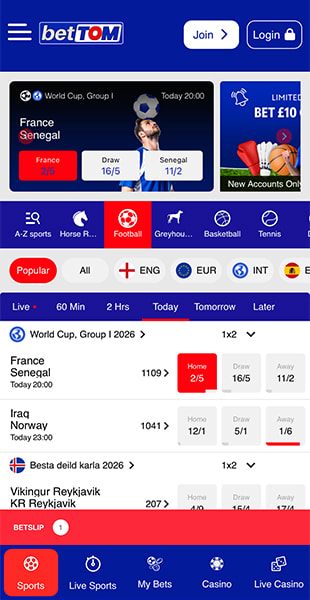 Browsing the betTOM betting schedule on the app