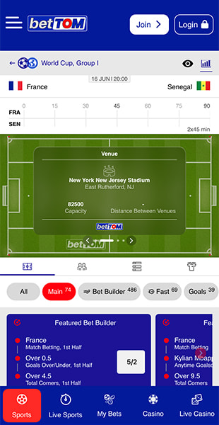 Picking a competition on the betTOM app