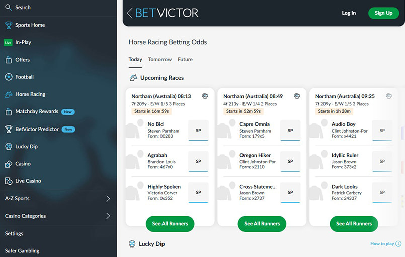 BetVictor horse racing page