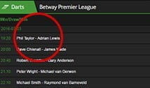 The Betway wager selection screen.