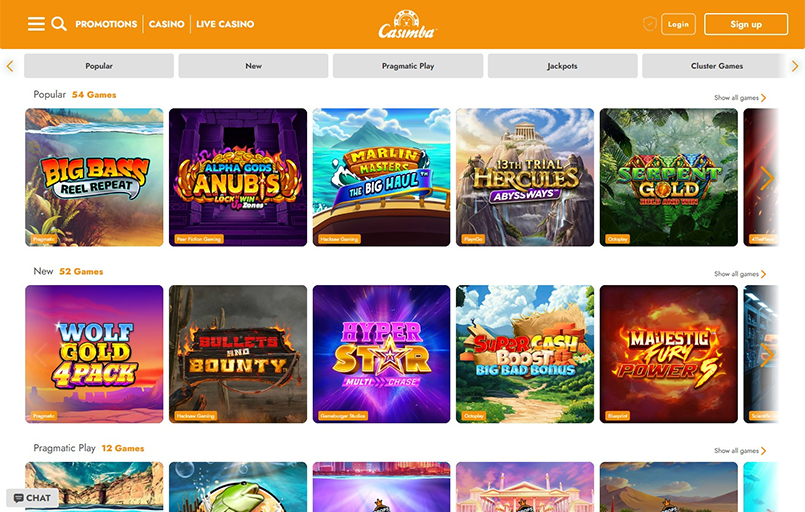 Casimba online casino homepage