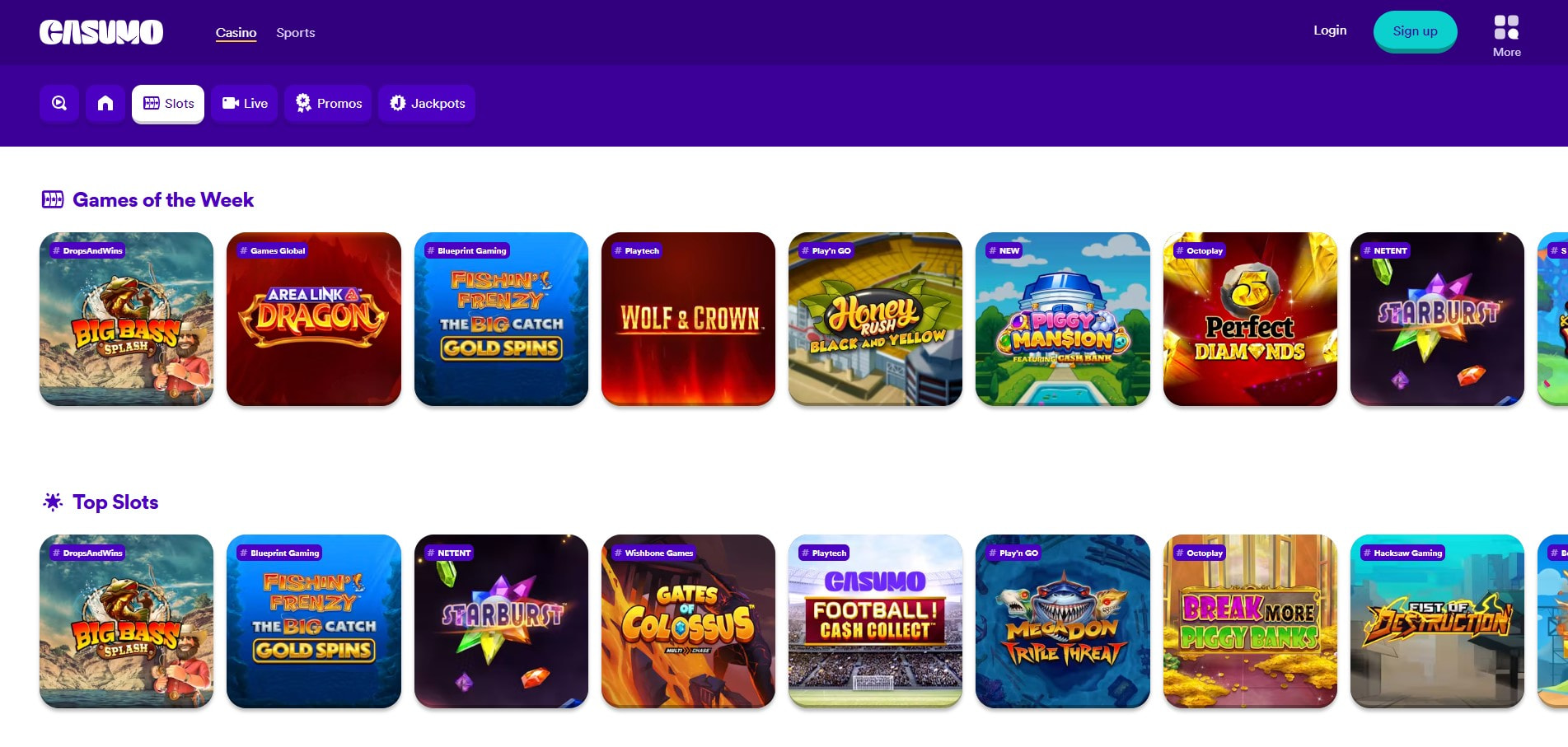 Casumo online casino homepage