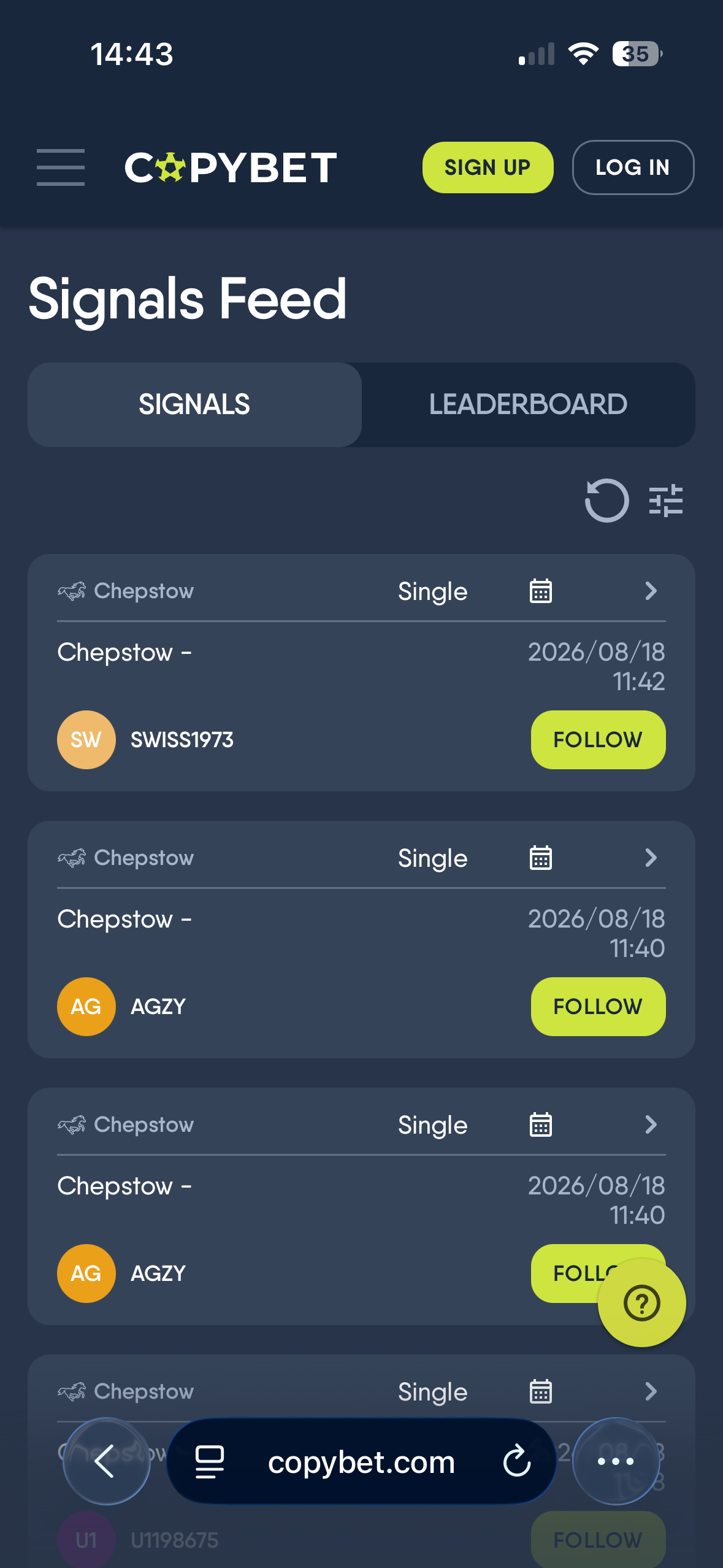Copybet mobile football listing page with Europe and All Leagues filters showing UEFA Champions League Qualification fixtures including PFK Levski Sofia vs AEK Athens priced 5/2, 19/10, 13/10 and GNK Dinamo Zagreb vs Viking FK priced 4/6, 3/1, 7/2
