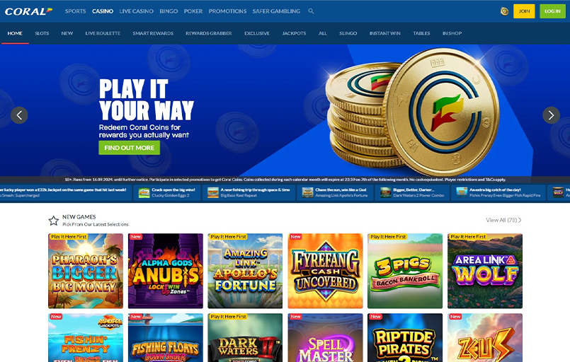 Coral online casino homepage