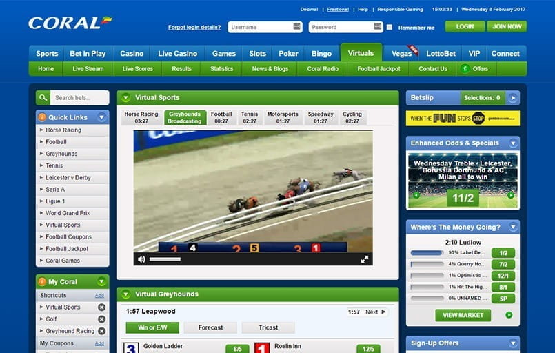 the virtual betting platform at coral