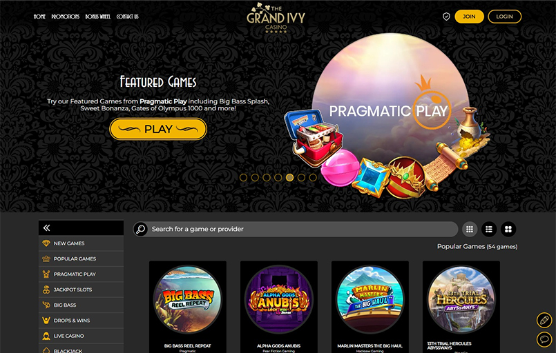 Grand Ivy online casino homepage