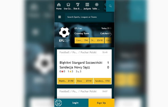 The home page of the Grosvenor Android betting app