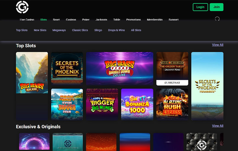 Grosvenor online casino homepage