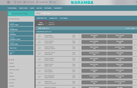 In-play platform at Karamba