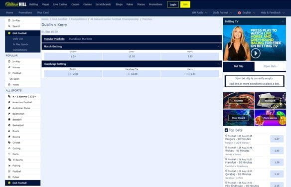 In-play Gaelic sports betting at William Hill