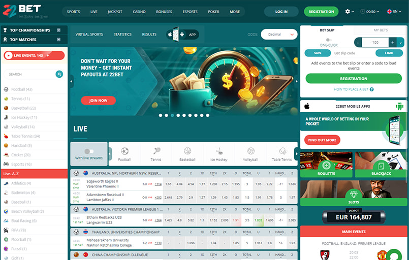 22Bet homepage