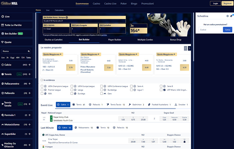 William Hill pagina principale