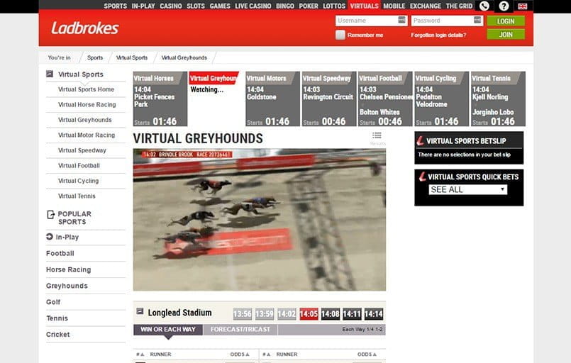 the virtual greyhound betting platform at ladbrokes