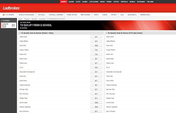 Snooker betting platform at Ladbrokes