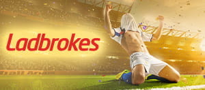 Ladbrokes logo and a player celebrating