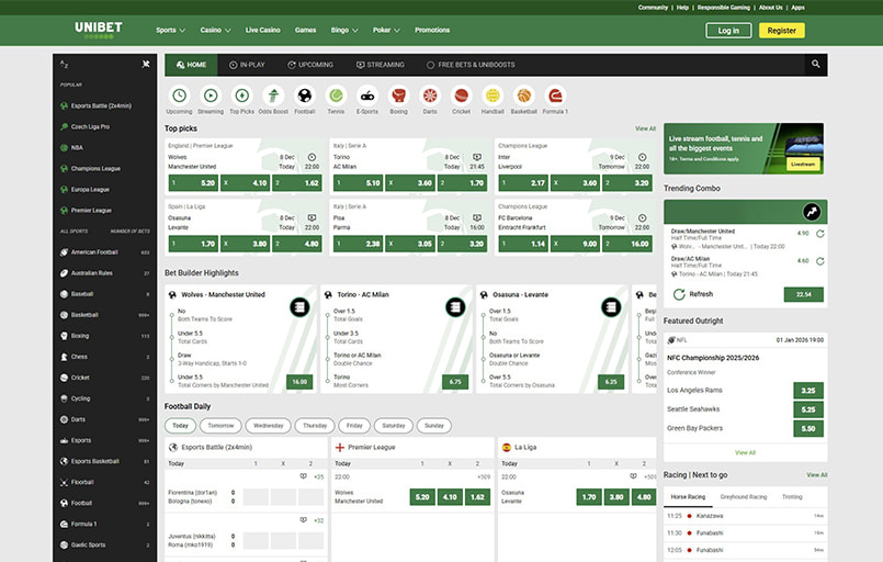 Unibet homepage