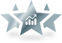 Three stars with a graph and an arrow pointing upwards in the middle of it