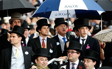 Men normally wear finely cut suits, waistcoats and well-polished shoes to prestigious horse racing events
