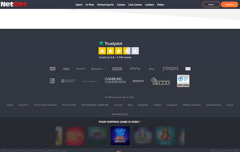 Screenshot of NetBet withdrawal page