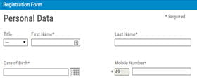 The initial registration form to create an online account at paysafecard