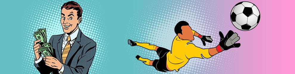 A punter counting his money as a keeper saves a shot