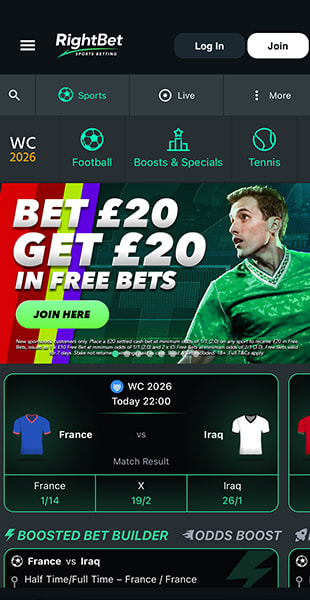 Selecting match odds on the RightBet mobile site
