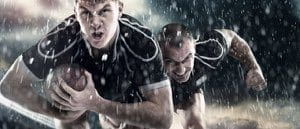 A rugby team playing