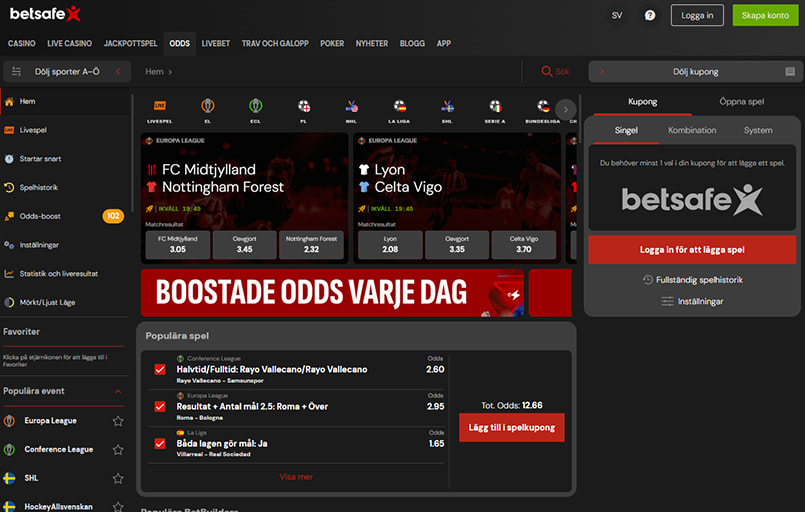 Betsafe startsida